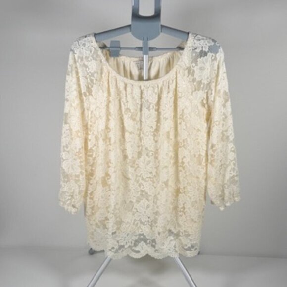 Cato Tops - Cato Ivory Lace Off-Shoulder Long Sleeve Top